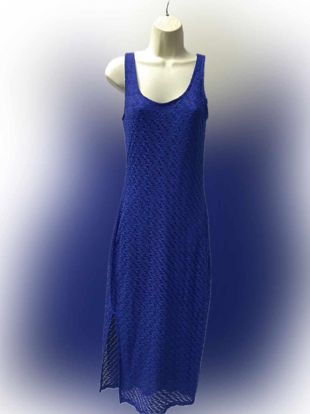 Classic Scoop Neck Blue Textured Tank Top Dress Size M